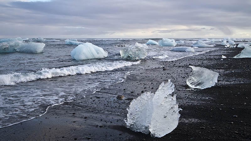 Icebergs sitting on the beach
