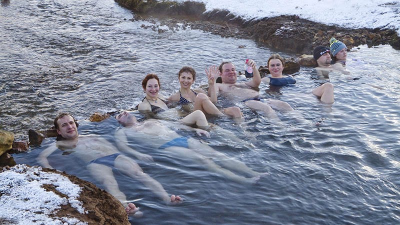 Group enjoying the geothermal river