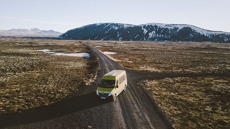 Campervan at a crossroads in Iceland