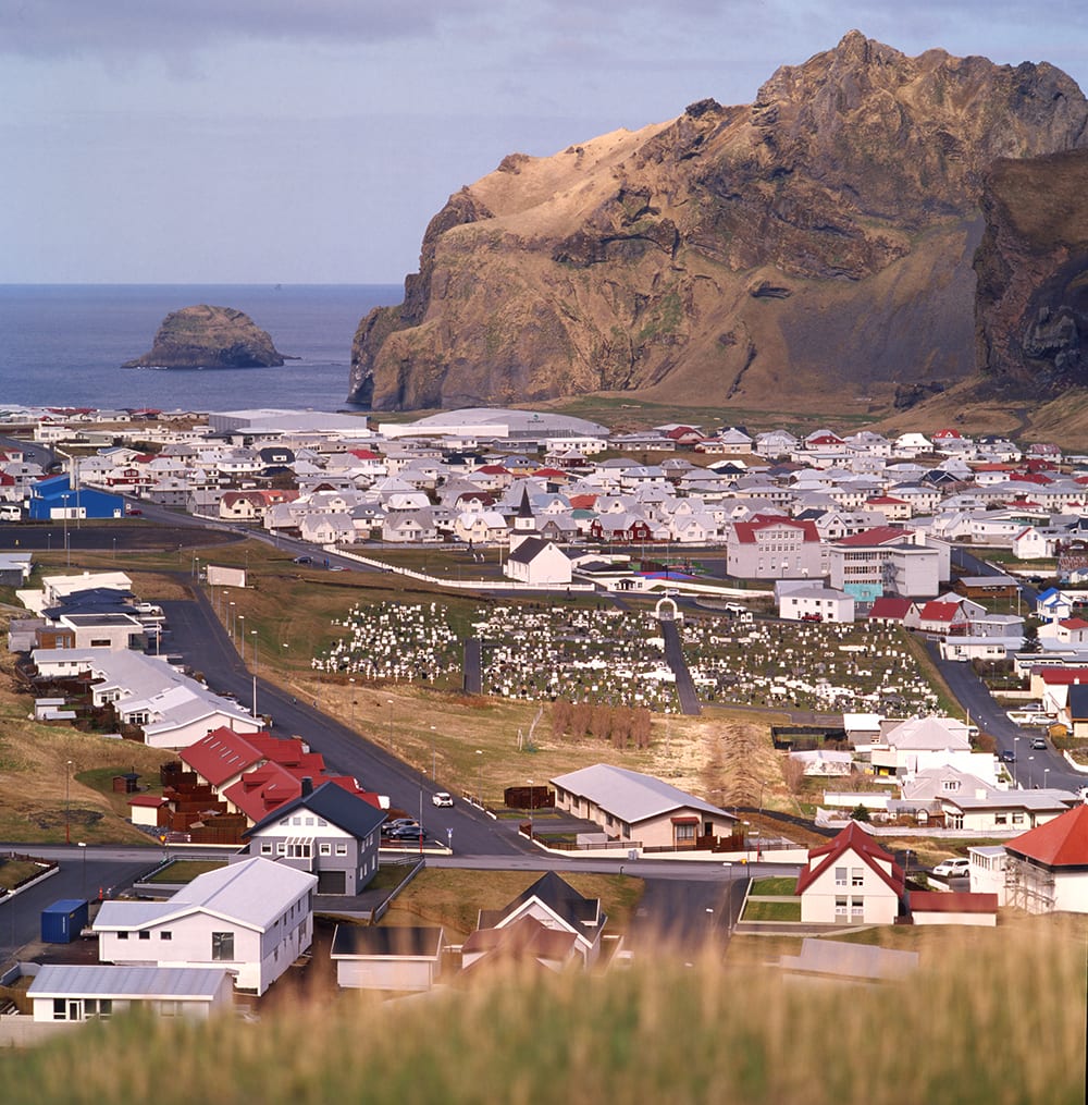 panoramic photo of a town on a small island