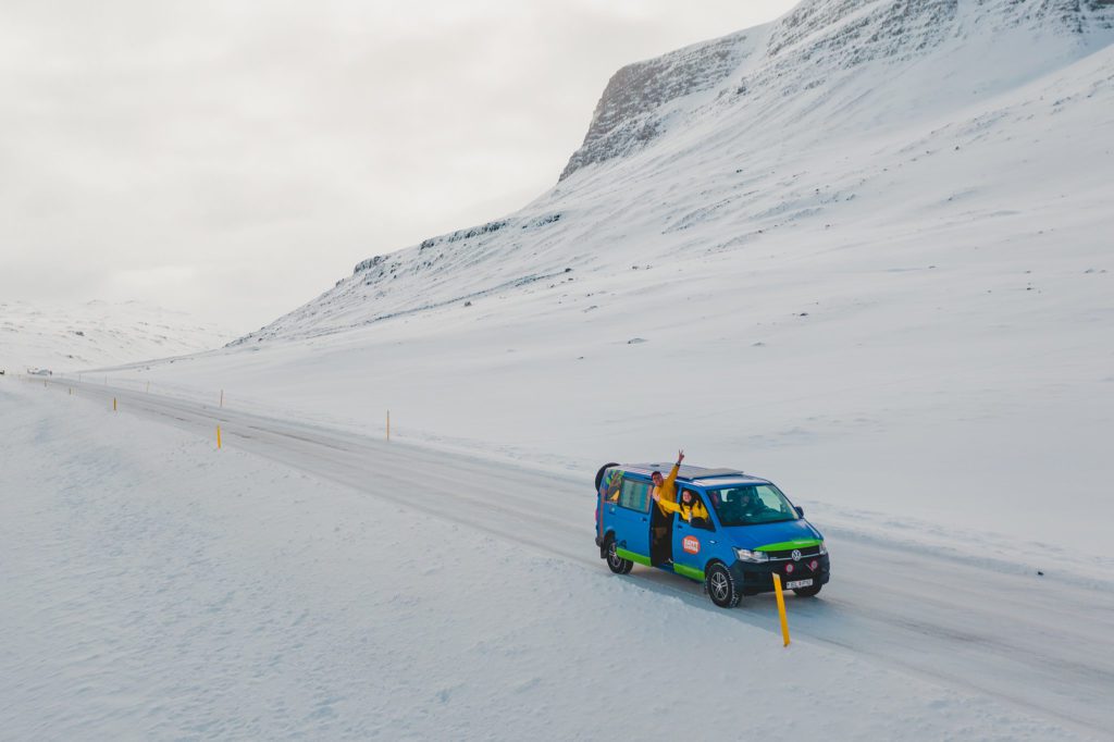 Happy 4x4 on the winter road in Iceland