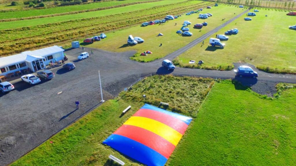 aerial view of skjol campsite en route of popular golden circle in iceland