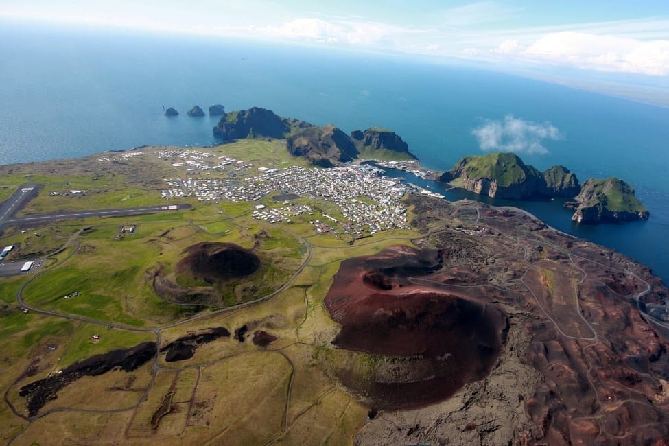 Vestmanneyjar from above of the coast of mainland Iceland