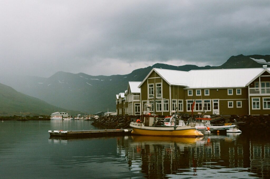 Siglufjörður in North Iceland under cloudy skies